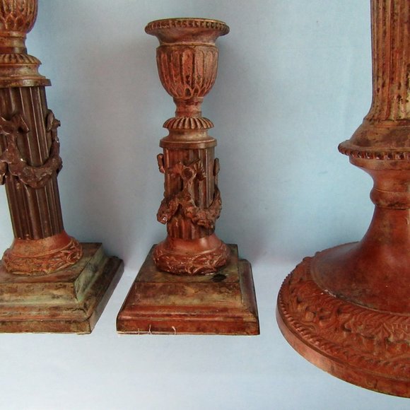 Vintage Moroccan style bronze tone candlesticks - set of 3 - Picture 3 of 8